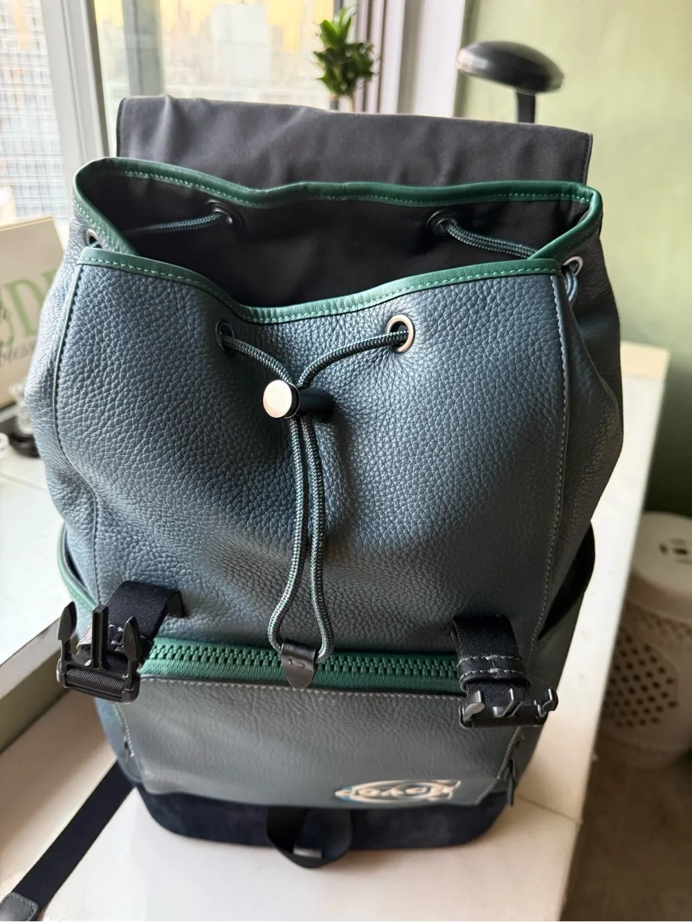 Coach Two-Tone Black and Teal Leather Backpack